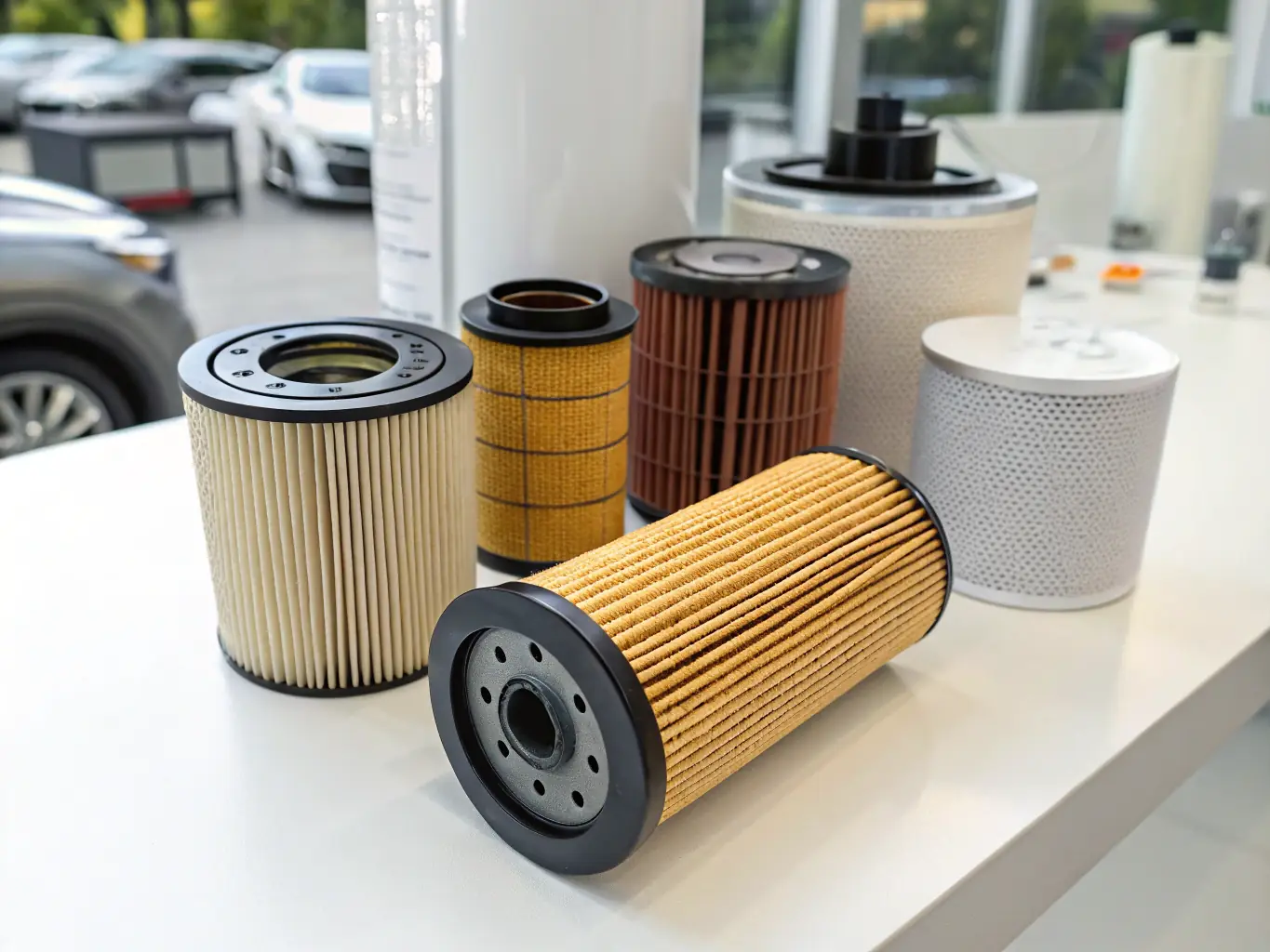 A close-up shot of various industrial filters, showcasing different types and sizes, with the 'Kimikal' logo prominently displayed. The filters are clean and ready for use.