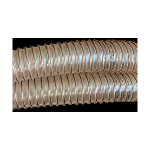 Manguera de aspiración de poliuretano con espiral en acero inoxidable para materiales abrasivos y líquidos Ø70mm. Tramo de 10 metros con conectores