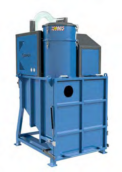 Aspirador industrial con silo de acumulación de 1.000 litros , con fautolimpieza de filtro y compresor incluido. Bomba de aspiración de 12,5 Kws, modelo Tankvac