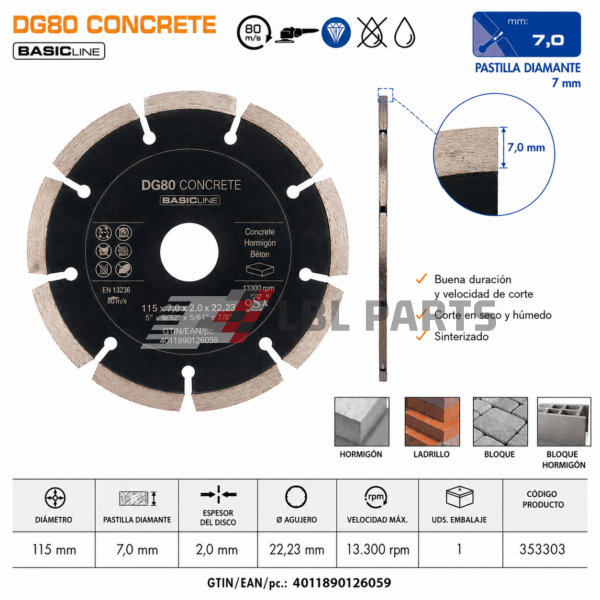 DG80 CONCRETE BASIC LINE 115x7,0x2,0x22,23 - Referencia: 353303