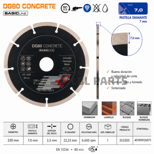 DG80 CONCRETE BASIC LINE 230x7,0x2,0x22,23 - Referencia: 353305